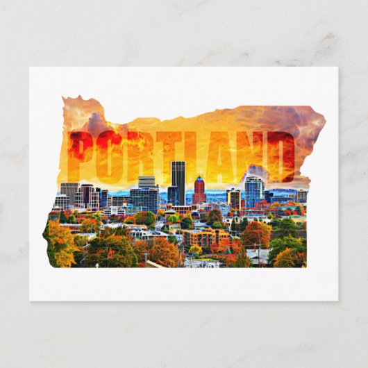 Carte Postale Portland Oregon Cityscape in Map Outline (Devant)