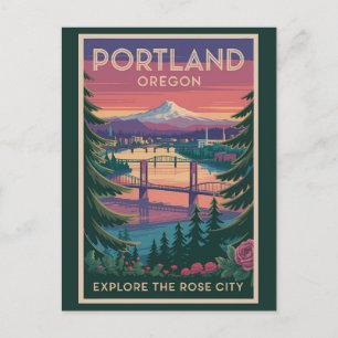 Carte Postale Portland Oregon Mount Hood Travel Art Vintage