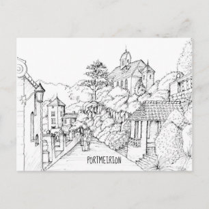 Carte Postale Portmeirion Nord de Galles Stylo et encre