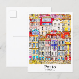 Carte Postale Porto Portugal Aquarelle Voyage Croquis main