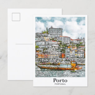 Carte Postale Porto Portugal Aquarelle Voyage Croquis main