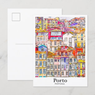 Carte Postale Porto Portugal Aquarelle Voyage Main tirée