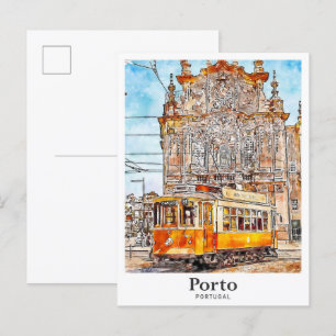 Carte Postale Porto Portugal Art Voyage Aquarelle main tirée