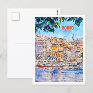 Carte Postale Porto Portugal célèbre Travel Place Watercolor