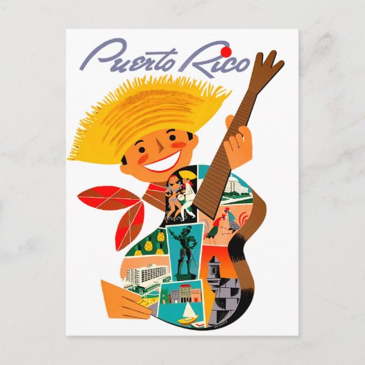 Carte Postale Porto Rico, homme avec une guitare (Devant)