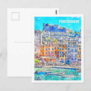 Carte Postale Portovenere Italie Fameux Voyage Aquarelle croquis
