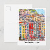 Carte Postale Portovenere Italie Voyage Aquarelle main tirée (Devant / Derrière)