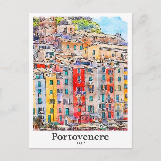 Carte Postale Portovenere Italie Voyage Aquarelle main tirée (Devant)