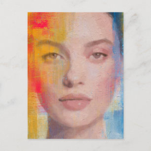 Carte Postale Portrait Abstrait Vibrant à l'Impasto