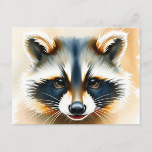 Carte Postale Portrait aquarelle du visage de Raccoon