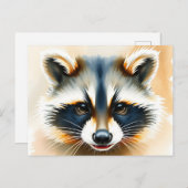 Carte Postale Portrait aquarelle du visage de Raccoon (Devant / Derrière)