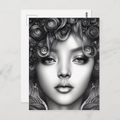 Carte Postale Portrait Art numérique de fille noire divine (Devant / Derrière)