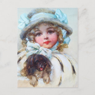 Carte Postale Portrait chéri d'une petite fille et de son chien