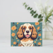 Carte Postale Portrait Cocker Chien Et Floral (Debout devant)