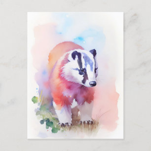 Carte Postale Portrait d'aquarelle Badger 1