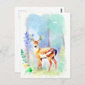 Carte Postale Portrait d'aquarelle de cerf 5 (Devant / Derrière)
