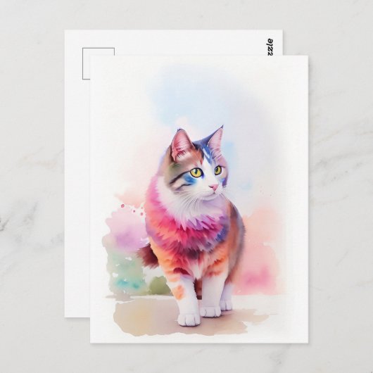 Carte Postale Portrait d'aquarelle de chat 2 (Devant / Derrière)