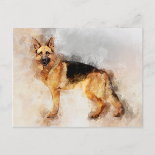 Carte Postale Portrait d'aquarelle de chien berger allemand 02