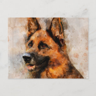 Carte Postale Portrait d'aquarelle de chien berger allemand 04