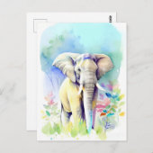 Carte Postale Portrait d'aquarelle éléphant 4 (Devant / Derrière)