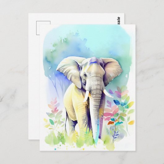 Carte Postale Portrait d'aquarelle éléphant 4 (Devant / Derrière)