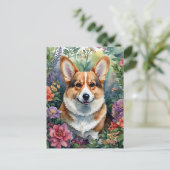 Carte Postale Portrait d'aquarelle florale de Corgi (Debout devant)
