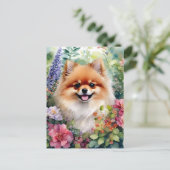 Carte Postale Portrait d'aquarelle florale de Poméranie (Debout devant)