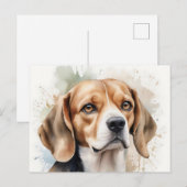 Carte Postale Portrait de Beagle à l'aquarelle douce avec fluide (Devant / Derrière)