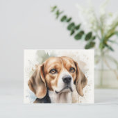 Carte Postale Portrait de Beagle à l'aquarelle douce avec fluide (Debout devant)