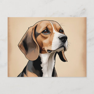 Carte Postale Portrait de Beagle Vintage dans un style rétro du 