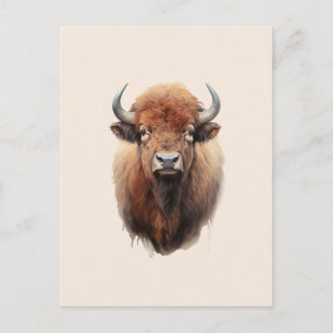 Carte Postale Portrait de bison aquarelle