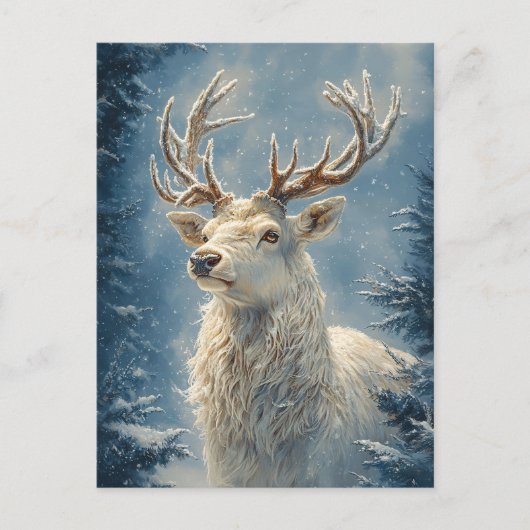 Carte Postale Portrait de cerf blanc Art mystique d'hiver (Devant)