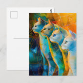 Carte Postale Portrait de chat abstrait moderne entouré de Galax (Devant / Derrière)
