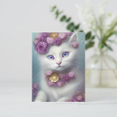 Carte Postale Portrait de chat blanc floral (Debout devant)