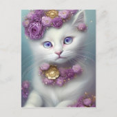 Carte Postale Portrait de chat blanc floral (Devant)