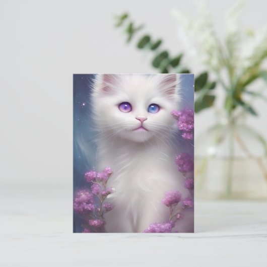 Carte Postale Portrait de chat blanc mignon (Debout devant)