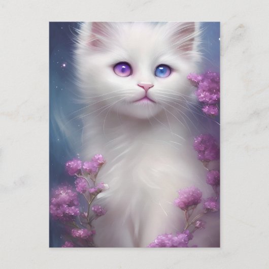 Carte Postale Portrait de chat blanc mignon (Devant)