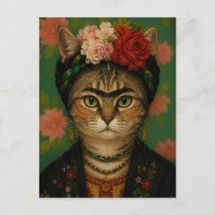 Carte Postale Portrait de chat de Frida Kahlo, impression d'art