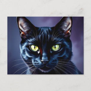 Carte Postale Portrait de chat noir aux yeux verts