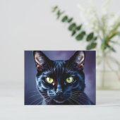 Carte Postale Portrait de chat noir aux yeux verts (Debout devant)