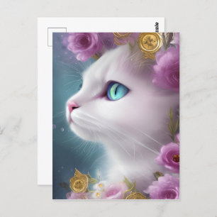 Carte Postale Portrait de chaton blanc mignon