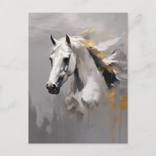 Carte Postale Portrait de cheval blanc puissant effet d'huile