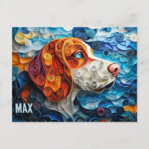 Carte Postale Portrait de chien Basset Hound en quilling de papi