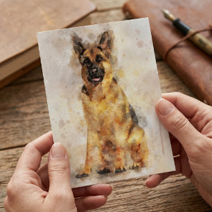 Carte Postale Portrait de chien berger allemand en aquarelle Art