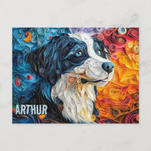 Carte Postale Portrait de chien en papier quillé de race Border 