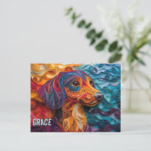 Carte Postale Portrait de chien en papier quilling de race Dachs (Debout devant)
