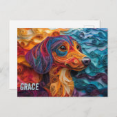 Carte Postale Portrait de chien en papier quilling de race Dachs (Devant / Derrière)
