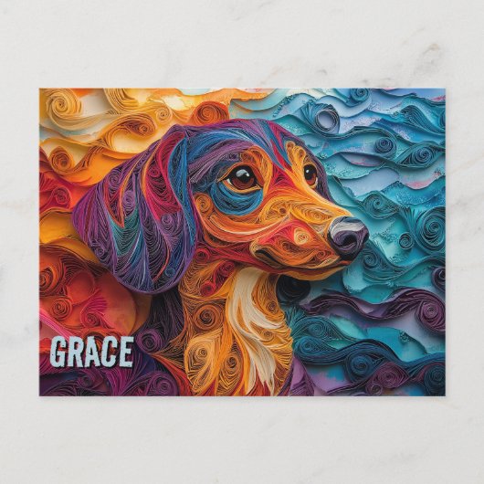 Carte Postale Portrait de chien en papier quilling de race Dachs (Devant)