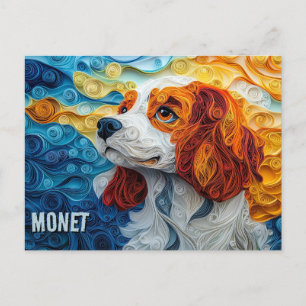 Carte Postale Portrait de chien en papier quilling du roi Charle