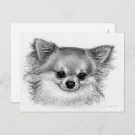 Carte Postale Portrait de Chihuahua peint à la main "Soul douce" (Devant / Derrière)